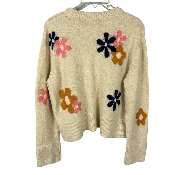 Rails Cream Long Sleeve Wool Blend Floral Crew Neck Soft Sweater L - Picture 3 of 7